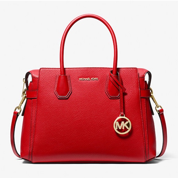 Michael Kors Mercer Medium Top-Zip Belted Satchel Crossbody Purse 
BRIGHT RED
NW - Picture 16 of 16